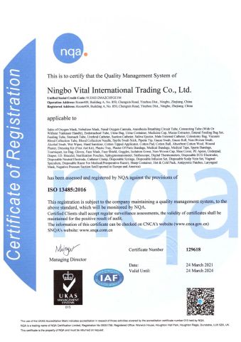 ISO certificate of NINGBO VITAL INTERNATIONAL TRADING CO., LTD. – certificate photo, supplier certificates section