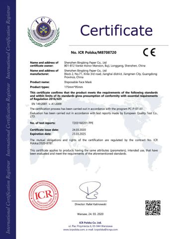 CE certificate from Guangdong Bingbing Health Care Products Ltd.