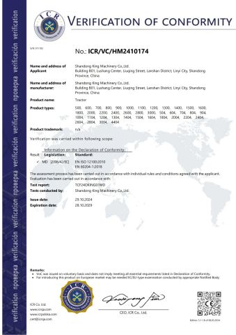 Tractor CE certificate certificate from Shandong King Machinery Co., Ltd.