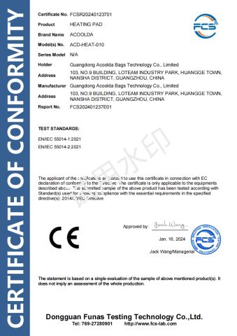CE Certification certificate from Guangdong Acoolda Bags Technology Co., Limited