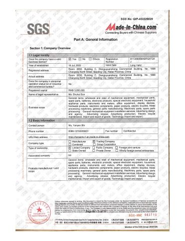 sgs certificate from Landsem Baoding Import and Export Trading Co., Ltd.
