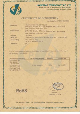 ROHS01 certificate of Honestar Technology Co., Ltd. – certificate photo, supplier certificates section