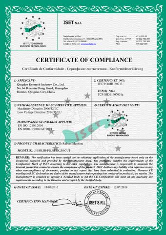 CE certificate from Qingdao Evertech Industry Co., Ltd.
