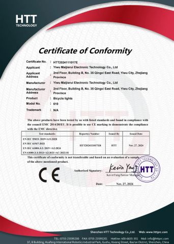 610CE certificate from Yiwu Maijierui Electronic Technology Co., Ltd.