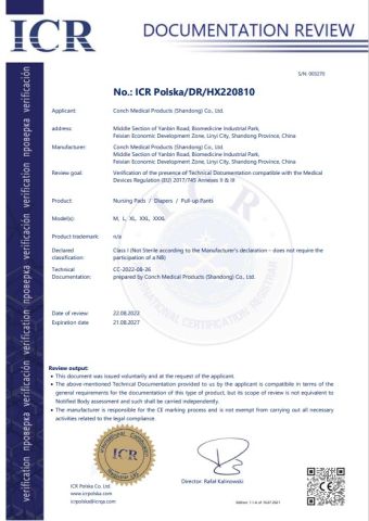 CE certificate from Conch Medical Products (Shandong) Co., Ltd.
