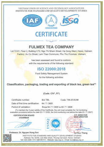EN ISO 12100 certificate from FULMEX TEA COMPANY