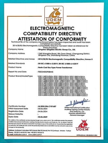 UDEM CE EN61000 certificate from Qingdao Qingdian Electric Group Co., Ltd.