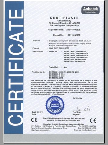 CE certificate of Guangzhou Skyrann Electronic Tech Co., Ltd. – certificate photo, supplier certificates section