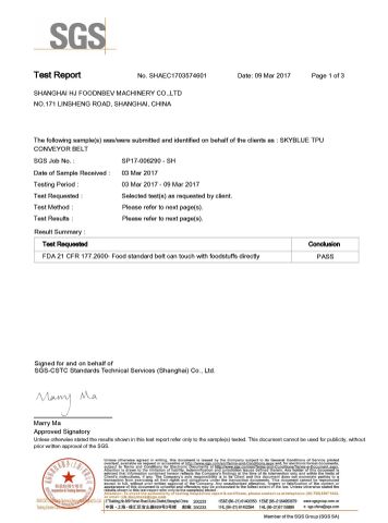 SGS CERTIFICATE certificate from Shanghai HJ Foodnbev Machinery Co., Ltd.