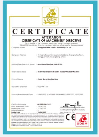 CE certificate of Guangdong Deke Machinery Equipment Manufacturing Co., Ltd – certificate photo, supplier certificates section