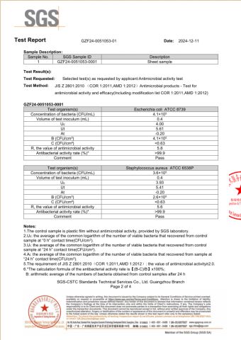 Anti-bacterial Galv.steel ceiling test report certificate from Guangzhou Season Decoration Materials Co., Ltd.
