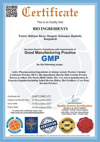 GMP certificate from Bio Ingredients
