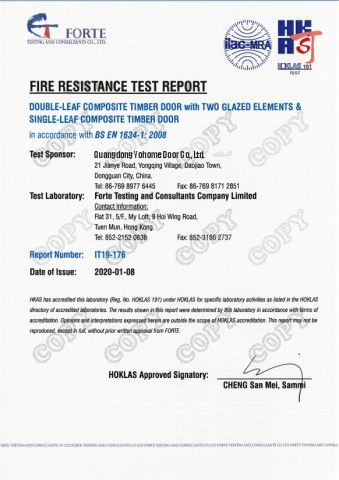 BSEN certificate from Guangdong Yohome Door Co., Ltd.