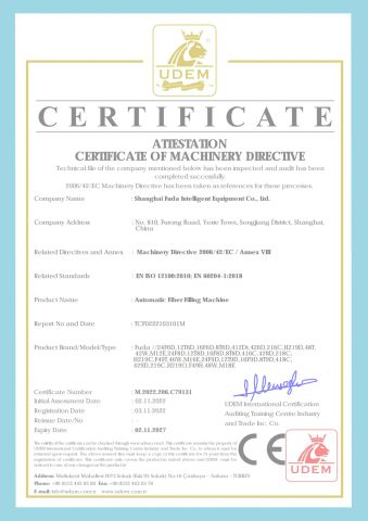 CE_Downfillingmachine certificate from Shanghai Fuda Down Fiber Filling Machine Co., Ltd.
