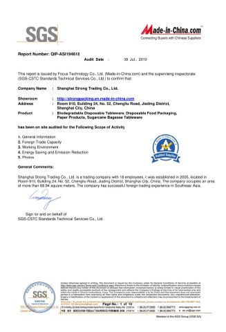 SGS certificate from Shanghai Qingreen Eco Technology Co. Ltd.