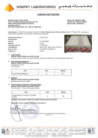 Certification certificate of Hangzhou Rainbow Auto Parts Co., Ltd. – certificate photo, supplier certificates section