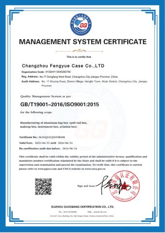 ISO9000 certificate from Changzhou Fengyue Case Co., Ltd