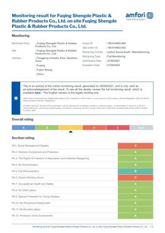 ShengDe BSCI Audit Reports-2021 certificate from Fuqing Shengde Plastic & Rubber Products Co., Ltd.