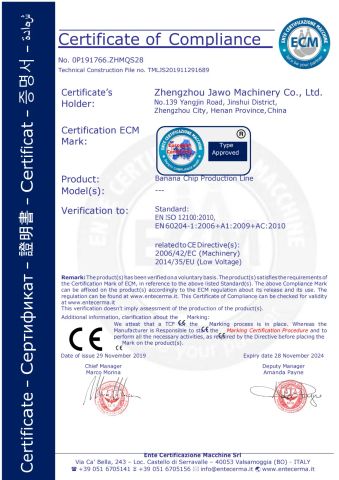 CE certificate of Zhengzhou Jawo Machinery Co., Ltd. – certificate photo, supplier certificates section