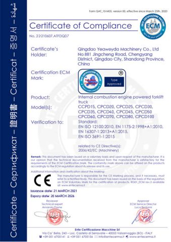 certificates certificate from Qingdao Yeaweyda Machinery Co., Ltd