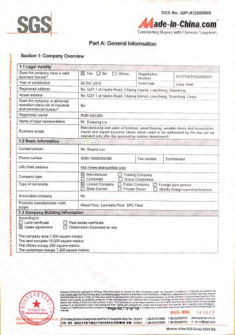 SGS certificate from Chiping Jiabao Decoration Materials Co., Ltd.