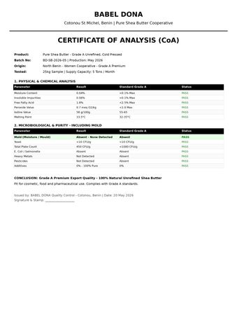 Certificate of Analysis certificate from ETS VIGNON & FILS SARL