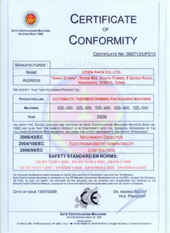 CE Certificate certificate from Utien Pack Co., Ltd.