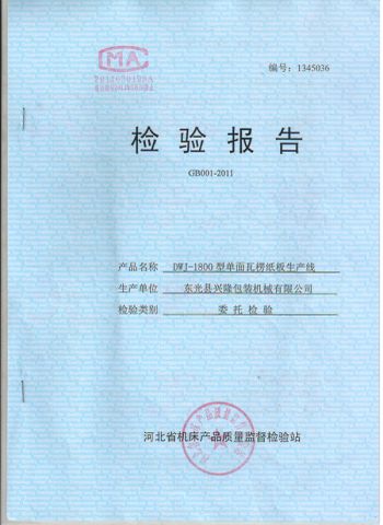 jianyanbaogao certificate from DONGGUANG XINGLONG PACKAGING MACHINERY CO., LTD.