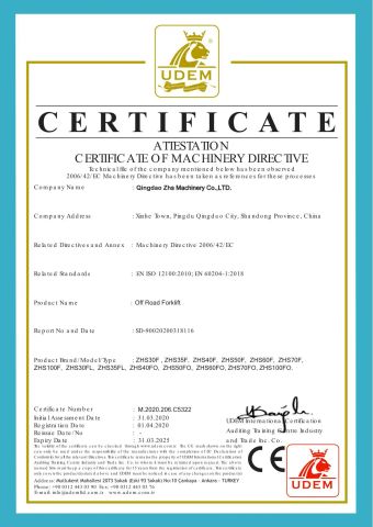 off Road Forklift CE certificate of Qingdao ZHS Machinery Co., LTD – certificate photo, supplier certificates section