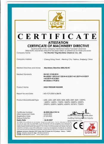 certificate ce certificate of Taizhou Ruiying Electrimechanical Co., Ltd. – certificate photo, supplier certificates section