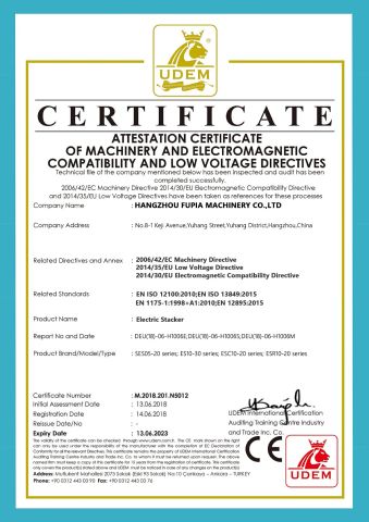 CE certification certificate of HANGZHOU FUPIA MACHINERY CO., LTD. – certificate photo, supplier certificates section