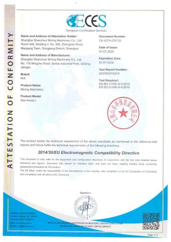 Certificate certificate from Shanghai Shanzhuo Mining Machinery Co., Ltd