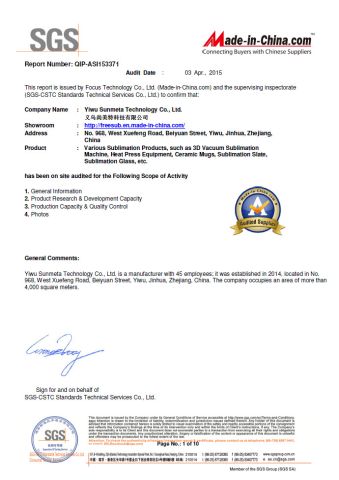 SGS Certification 1 certificate of Yiwu Sunmeta Technology Co., Ltd. – certificate photo, supplier certificates section