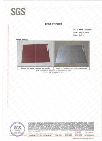 SGS for Raw Material certificate of Henan Tiga Engineering Co., Ltd. – certificate photo, supplier certificates section