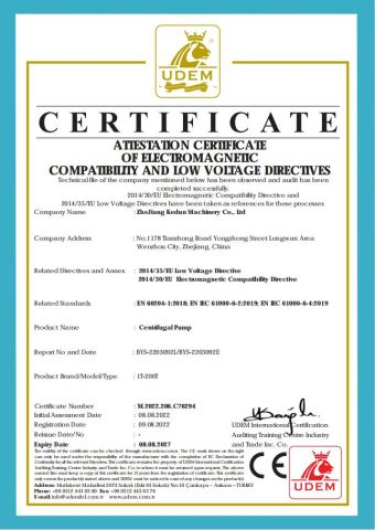 CERTIFICATE certificate of Zhejiang Kedun Machinery Co., Ltd. – certificate photo, supplier certificates section