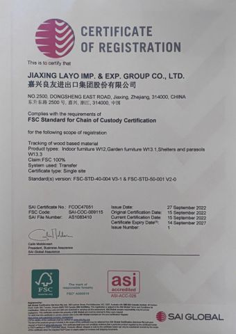FSC certificate from Jiaxing Layo Imp. & Exp. Group Co., Ltd.
