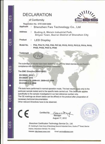 CE certificate from Shenzhen FWS Technology Co., Ltd.