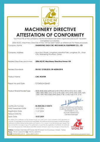 CNC ROUTER certificate from Shandong Dadi Cnc Mechanical Equipment Co., Ltd.