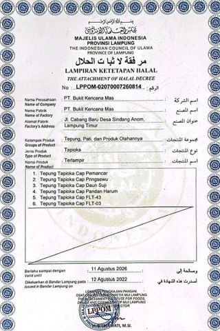 HALAL certificate from PT. Kalisabuk Lintas Samudera