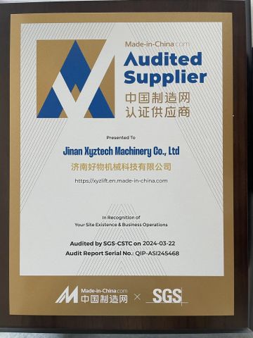 Audited Supplier certificate from Jinan Xyztech Machinery Co., Ltd
