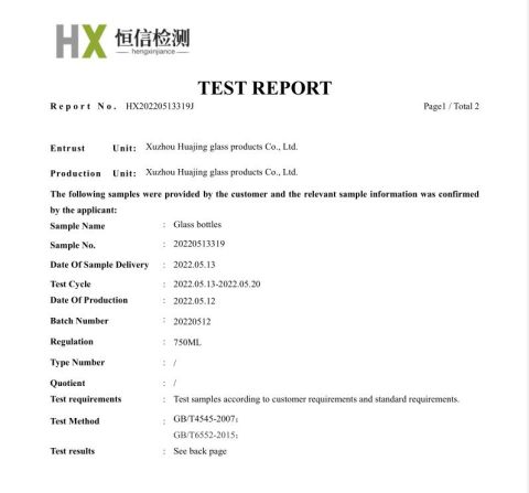 HX certificate from Xuzhou Huajing Glass Products Co., Ltd.