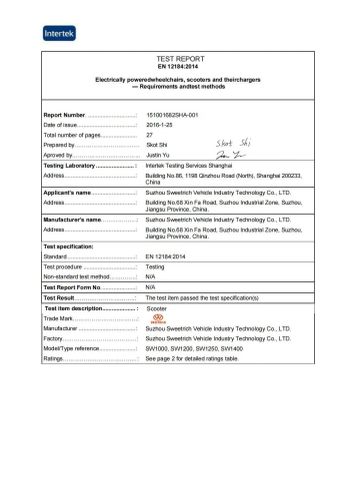 Intertek-TEST-REPORT certificate from Sweetrich (Suzhou) Co., Ltd.