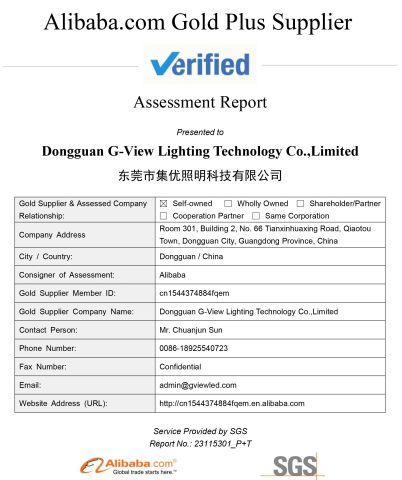 SGS certificate of Dongguan G-View Lighting Technology Co., Limited – certificate photo, supplier certificates section