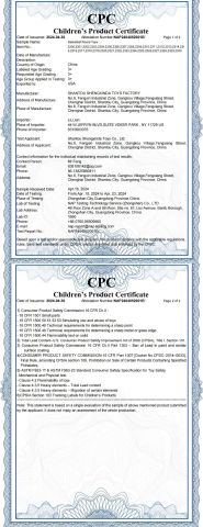 CPC certificate from Shantou Shengxinda Toy Co., Ltd.