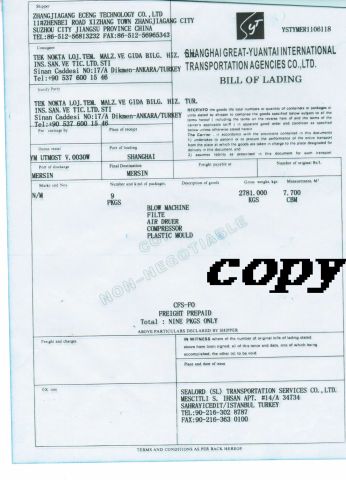 CO certificate from Zhangjiagang Eceng Machinery Co., Ltd.