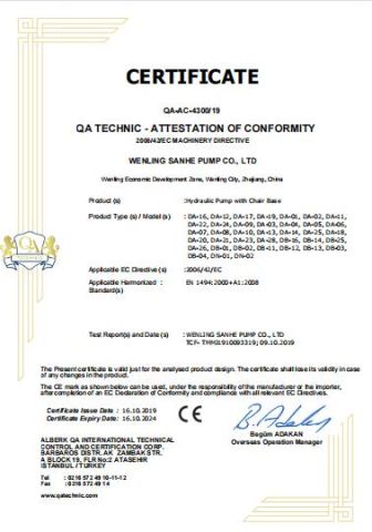 certificate certificate from Wenling Jiafeng Machinery Co., Ltd.