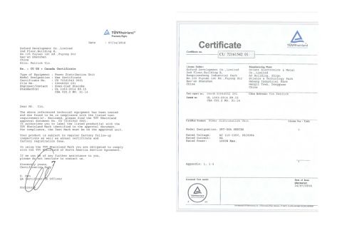 Certificate of cTUVus for socket certificate from Koford Development Co., Limited