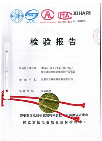 Type test report certificate from Wuhan Feite Electric Co., Ltd.