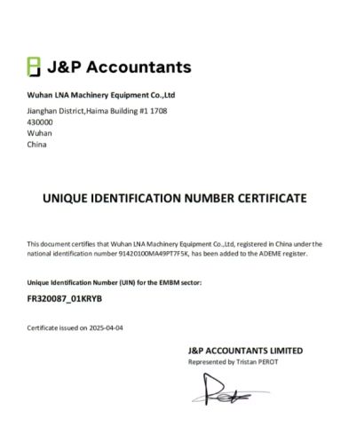 EPR France certificate of Wuhan Lna Machinery Equipment Co., Ltd – certificate photo, supplier certificates section