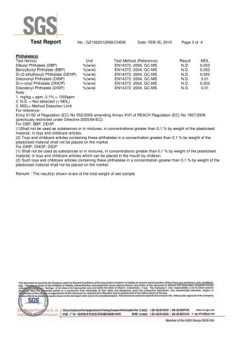 SGS Material Report (Phthalate) certificate from Ningbo Hangzhou Bay Best Century Crafts Co., Ltd.